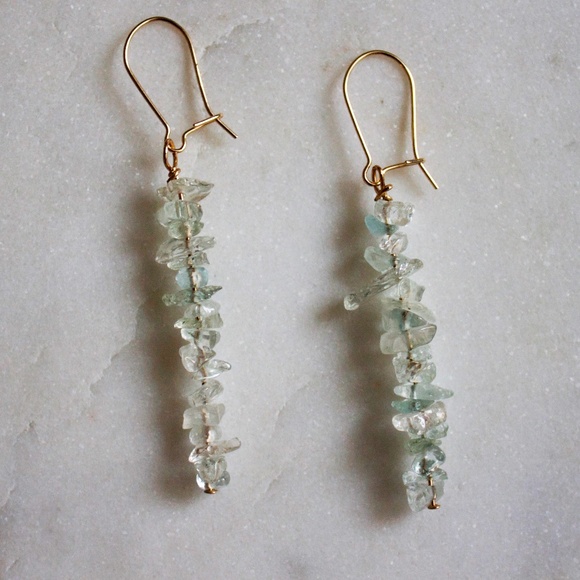 Gold Fill Stacked Aquamarine Chips Earrings - Picture 2 of 2